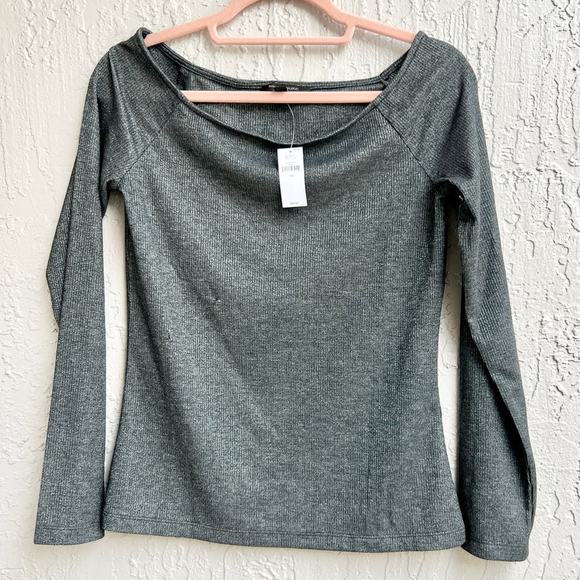 NWT Banana Republic Off The Shoulder Ribbed Knit Pullover Top Gray Women's XS - Picture 1 of 5